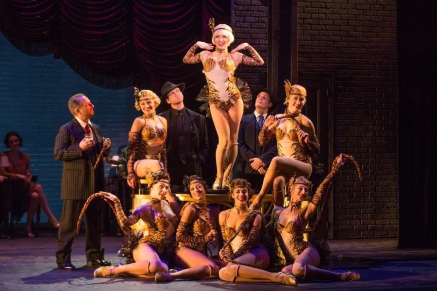 Jemma Jane (Olive Neal) and the cast of the national tour of "Bullets Over Broadway," written by Woody Allen, features original direction and choreography by Susan Stroman at the Kravis Center for the Performing Arts in West Palm Beach. Photo by Matthew Murphy.