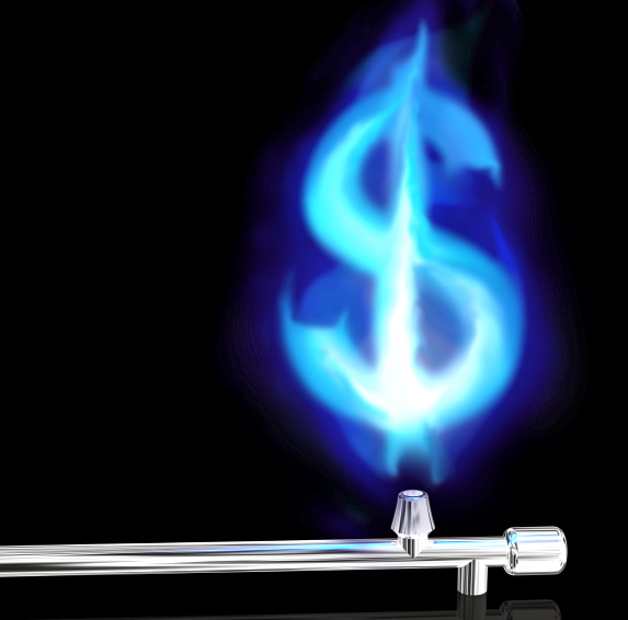 Illustration of a blue gas flame in the form of a dollar symbol